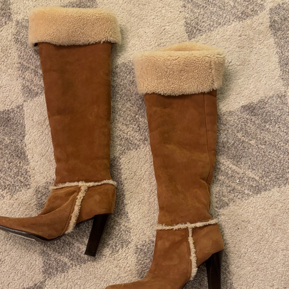 Ralph Lauren Brown Shearling Heeled Boots